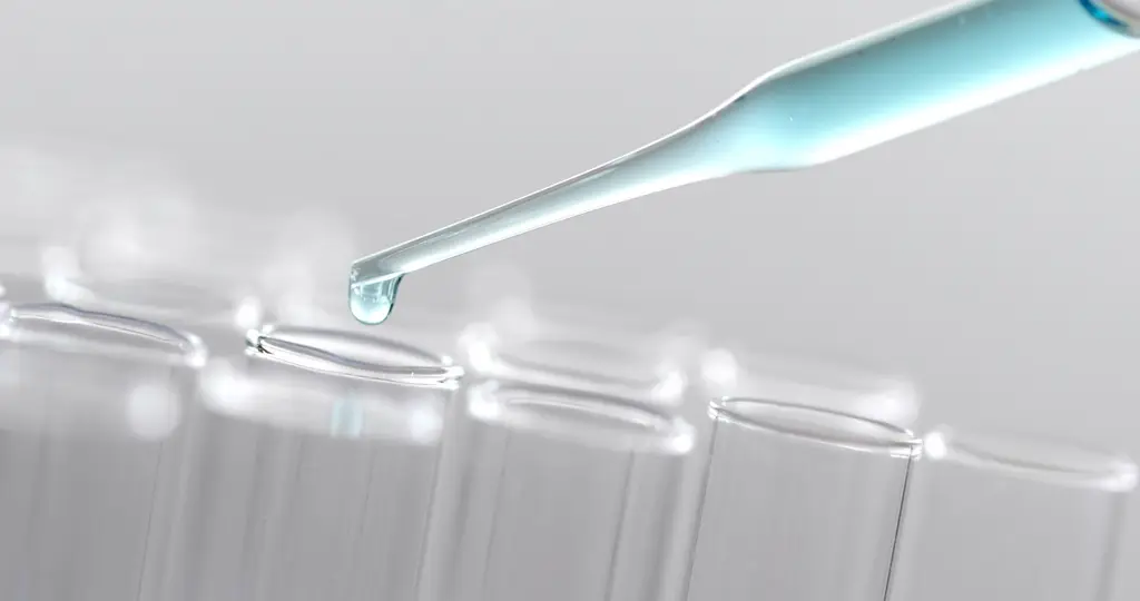 Liquid dropped into a test tube during water analysis, Oakwater Laboratories